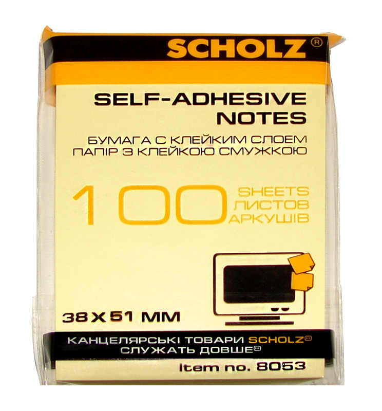 Паперовий блок для нотаток SCHOLZ (8053SCH), 38х51мм, пастельний жовтий, 100шт
